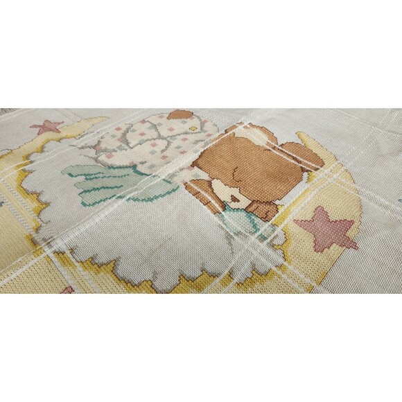 VTG Candamar Designs Finished Baby Afghan Cross Stitch Sleepy Teddy Bear Signed - Picture 4 of 14